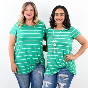 Green and White Striped Knotted Top
